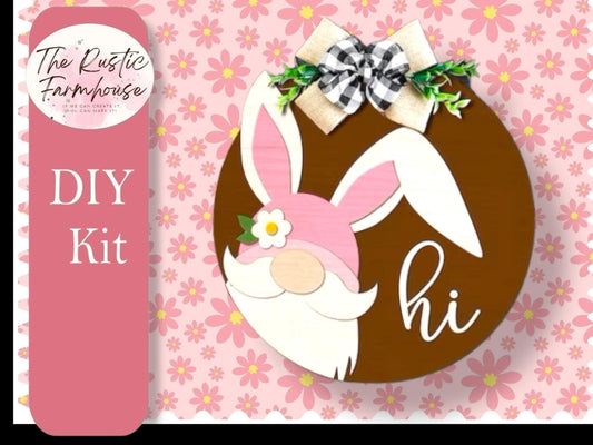 Bunny Gnome Door Hanger, Unfinished DIY Wood Kit, Blanks to Decorate Home Decor, Peeking Gnome Hi DIY Door Hanger - RusticFarmhouseDecor