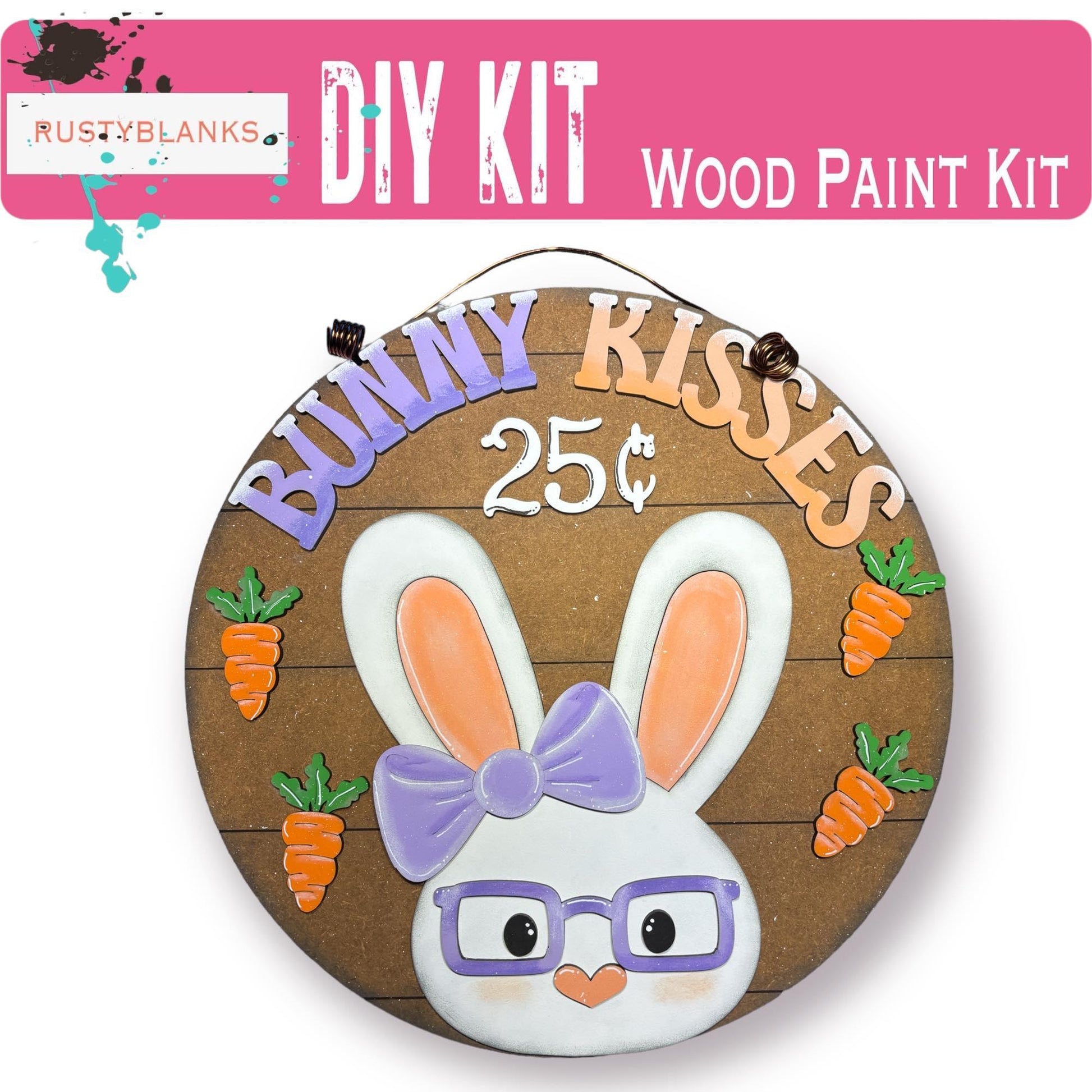 Bunny Kisses Easter Door Hanger, Unfinished DIY Wood Kit, Blanks to Decorate Home Decor, Easter DIY Door Hanger - RusticFarmhouseDecor