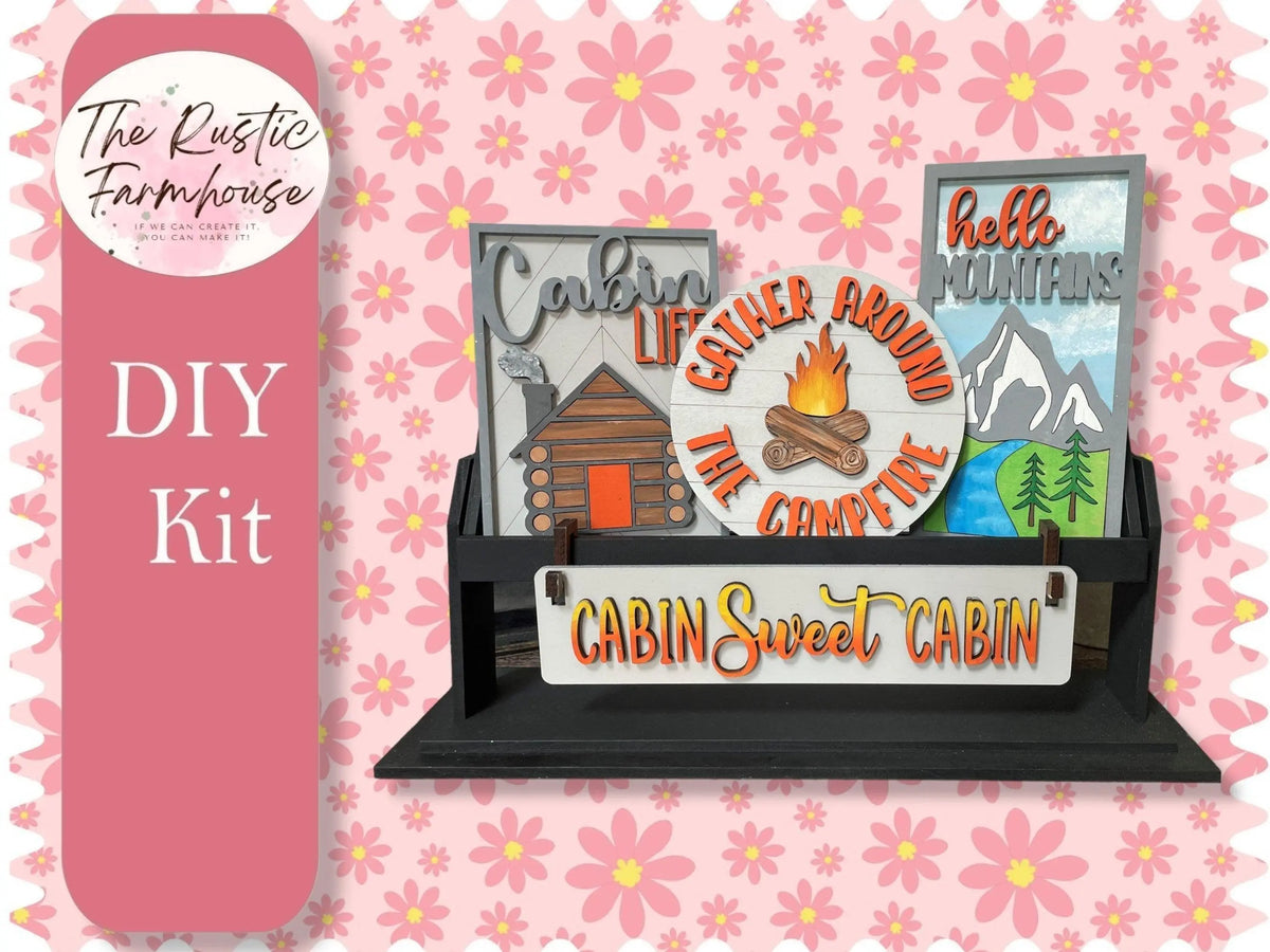 Cabin Sweet Cabin insert for Wagon or Raised Shelf Sitter, Unfinished DIY Wood Kit, Blanks to Decorate Home Decor, DIY Wagon - RusticFarmhouseDecor
