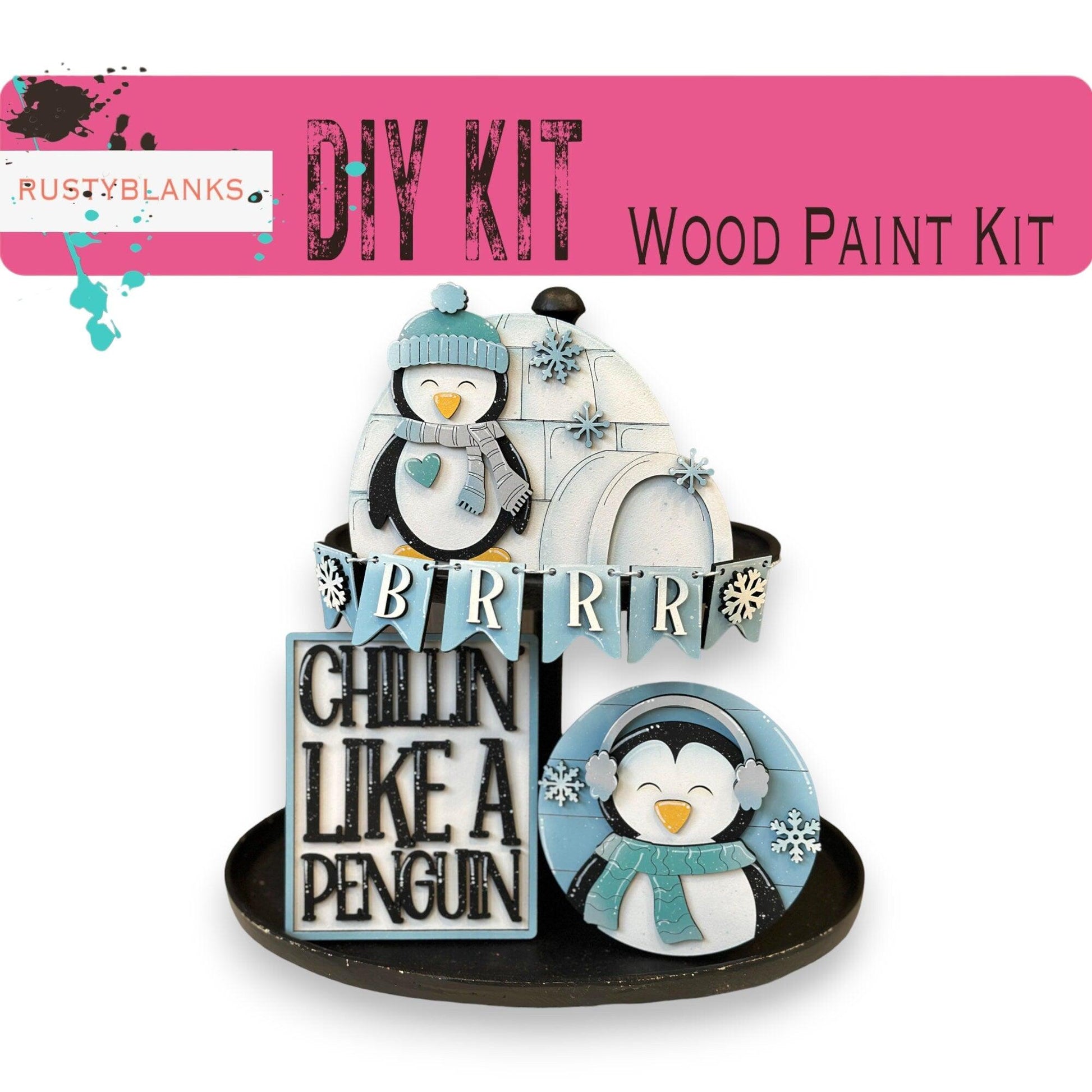 Chillin Like a Penguin Winter Tiered Tray Set , DIY Tiered Tray, Shelf Sitter - RusticFarmhouseDecor