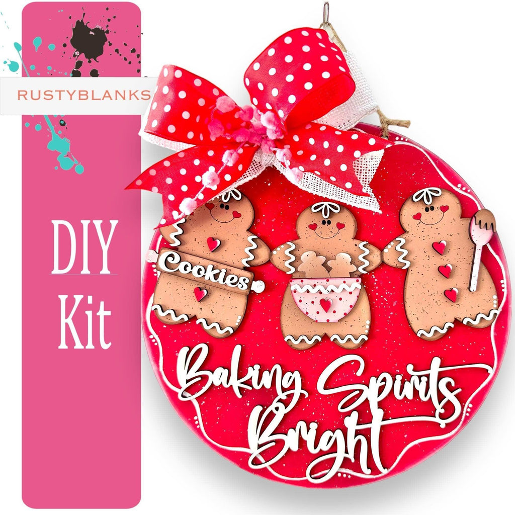 Christmas Door Hanger, Baking Spirits Bright Door Hanger, Gingerbread Door Hanger - RusticFarmhouseDecor