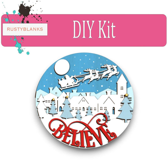 Christmas Door Hanger, Believe Sign, Santa Door Hanger - RusticFarmhouseDecor