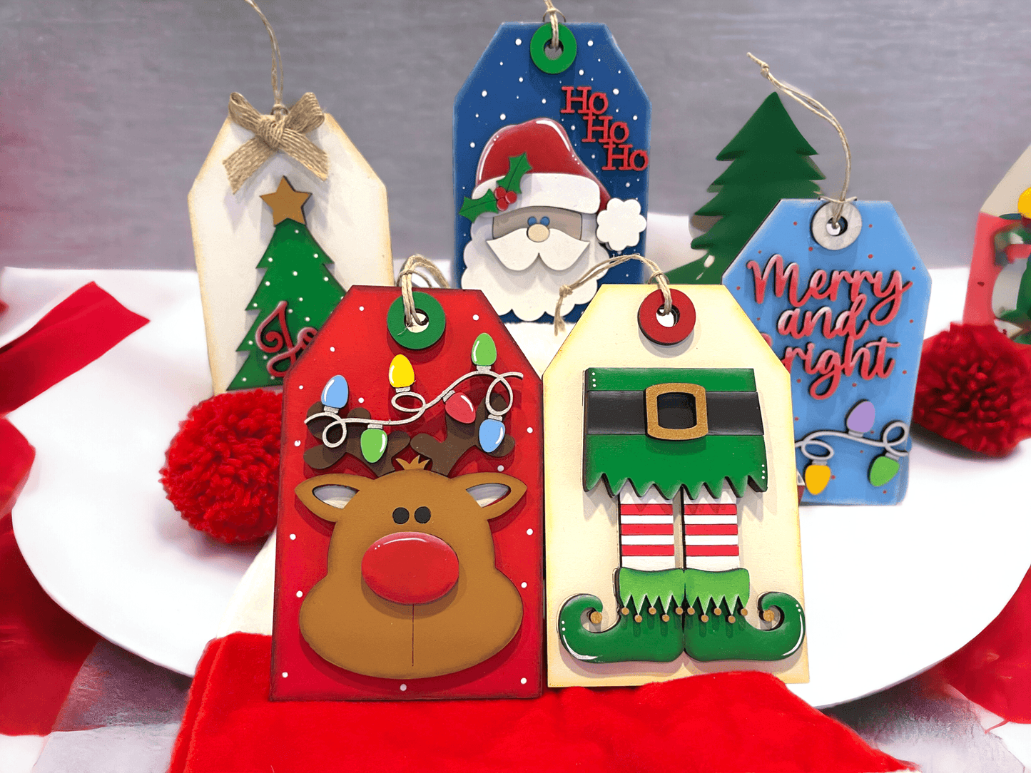 Christmas Gift Tag Ornaments Set of 5 Ornaments Great for your tree or gift giving - RusticFarmhouseDecor