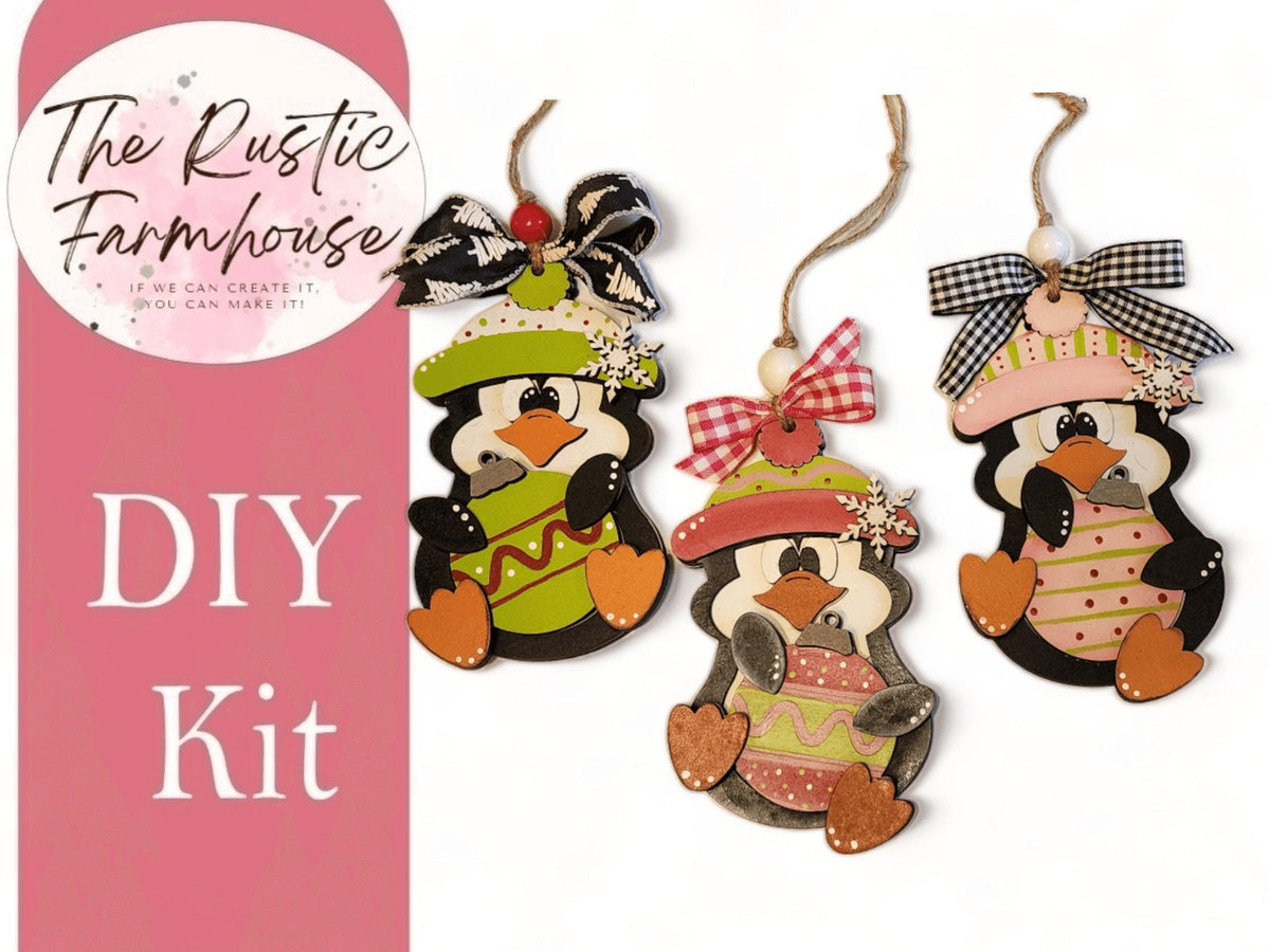 Christmas Penguin Ornaments or Tags - Set of Four - RusticFarmhouseDecor