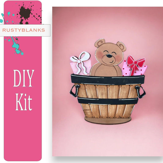 Christmas Teddy Bear for the Interchangeable Flower Basket Decor - Wood Blank for Painting - Inserts for Basket - RusticFarmhouseDecor
