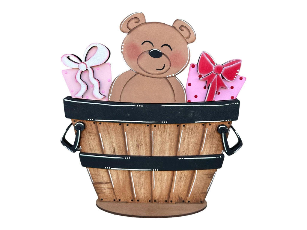 Christmas Teddy Bear for the Interchangeable Flower Basket Decor - Wood Blank for Painting - Inserts for Basket - RusticFarmhouseDecor