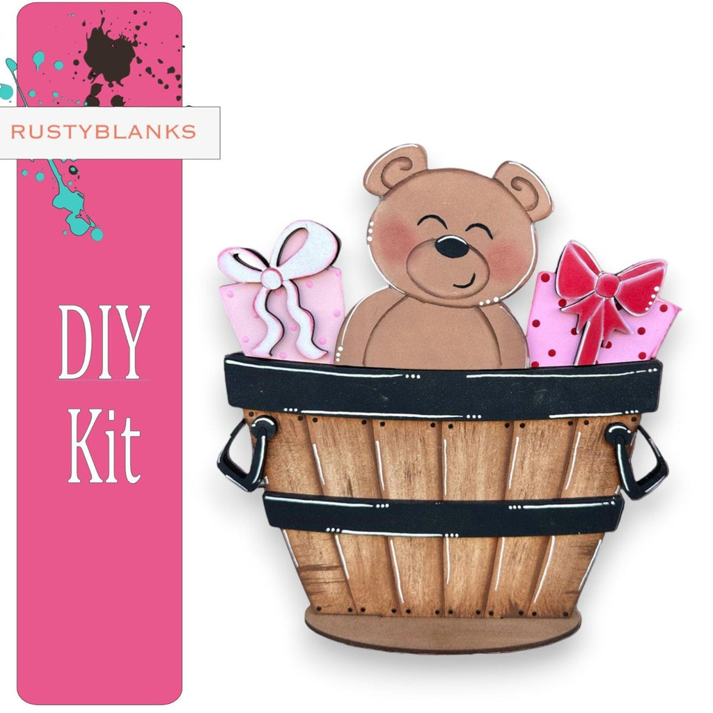 Christmas Teddy Bear for the Interchangeable Flower Basket Decor - Wood Blank for Painting - Inserts for Basket - RusticFarmhouseDecor