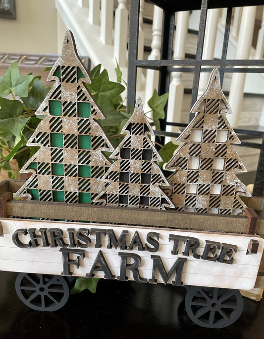Christmas Tree Farm Wagon/Raised Shelf Insert Set - RusticFarmhouseDecor
