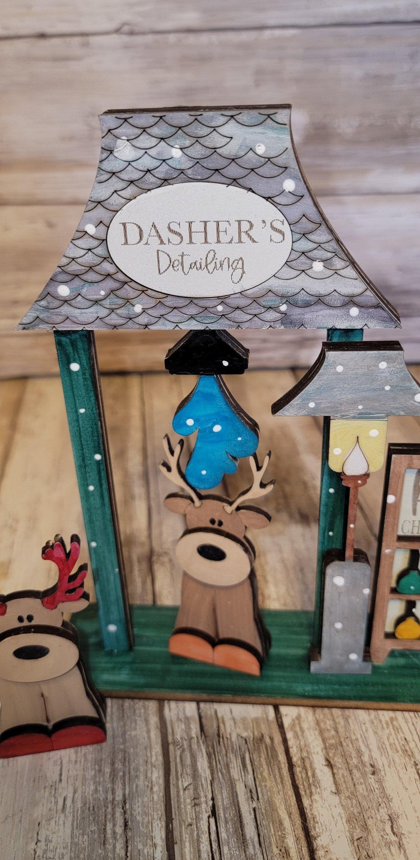 Christmas Village Dasher's Detailing and Polish Shop DIY - RusticFarmhouseDecor