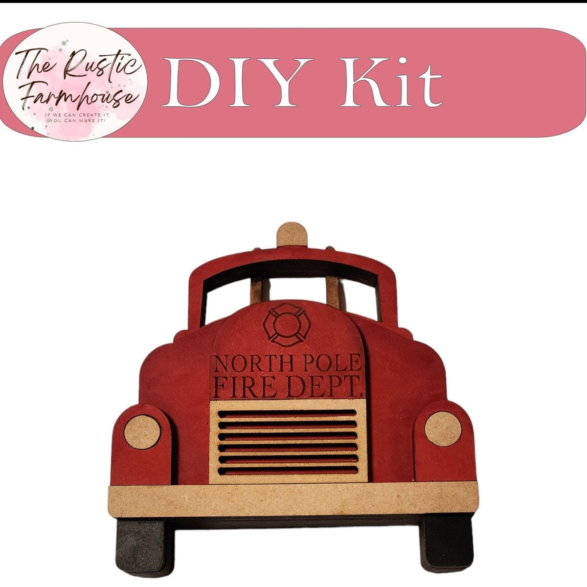 Christmas Village Fire Truck Shelf Sitter - RusticFarmhouseDecor