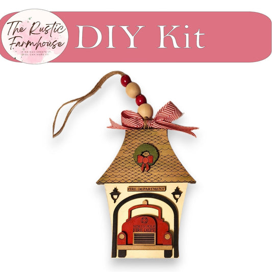 Christmas Village Firehouse Two Sided Ornamnet - RusticFarmhouseDecor