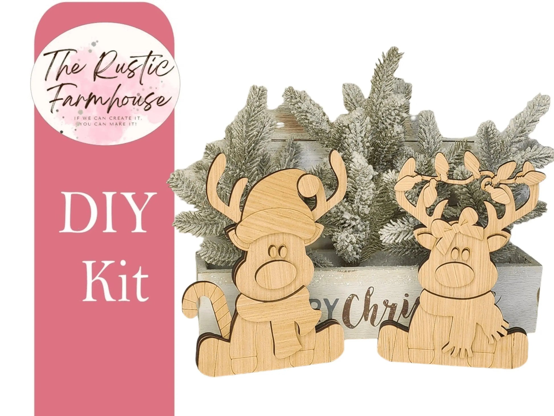 Chunky Sitting Reindeer Decor, Unfinished DIY Wood Kit, Blanks to Decorate Home Decor, DIY Christmas Decor - RusticFarmhouseDecor