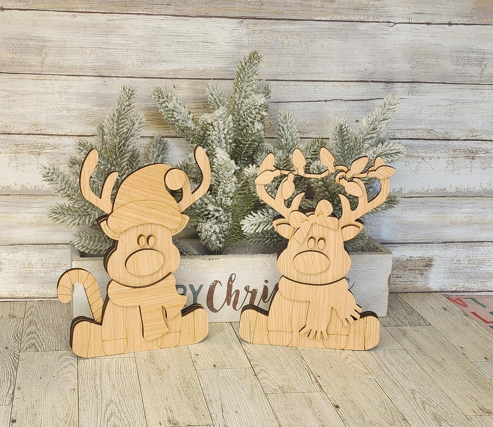 Chunky Sitting Reindeer Decor, Unfinished DIY Wood Kit, Blanks to Decorate Home Decor, DIY Christmas Decor - RusticFarmhouseDecor