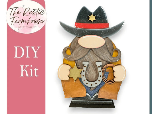 Cowboy Gnome Shelf Sitter, DIY Gnome kit, Tiered Tray Decor - RusticFarmhouseDecor