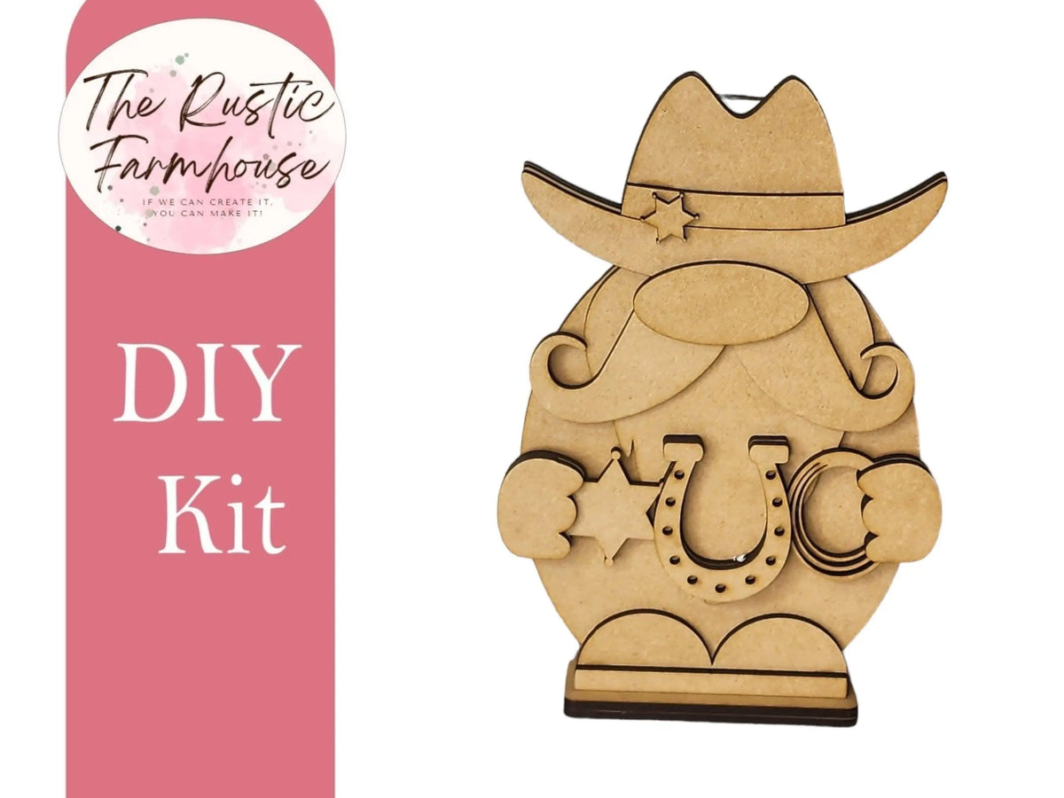 Cowboy Gnome Shelf Sitter, DIY Gnome kit, Tiered Tray Decor - RusticFarmhouseDecor
