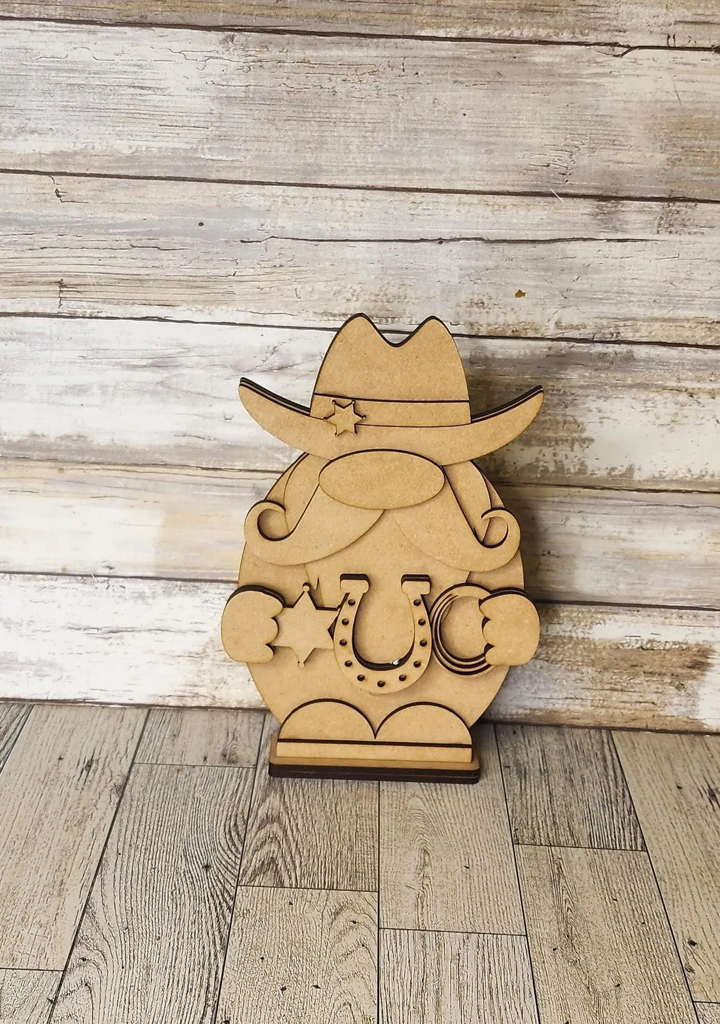 Cowboy Gnome Shelf Sitter, DIY Gnome kit, Tiered Tray Decor - RusticFarmhouseDecor