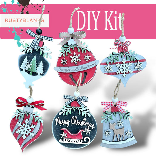 DIY Mistletoe Christmas Ornament Set - Set of 6 - Festive Holiday Decoration - RusticFarmhouseDecor