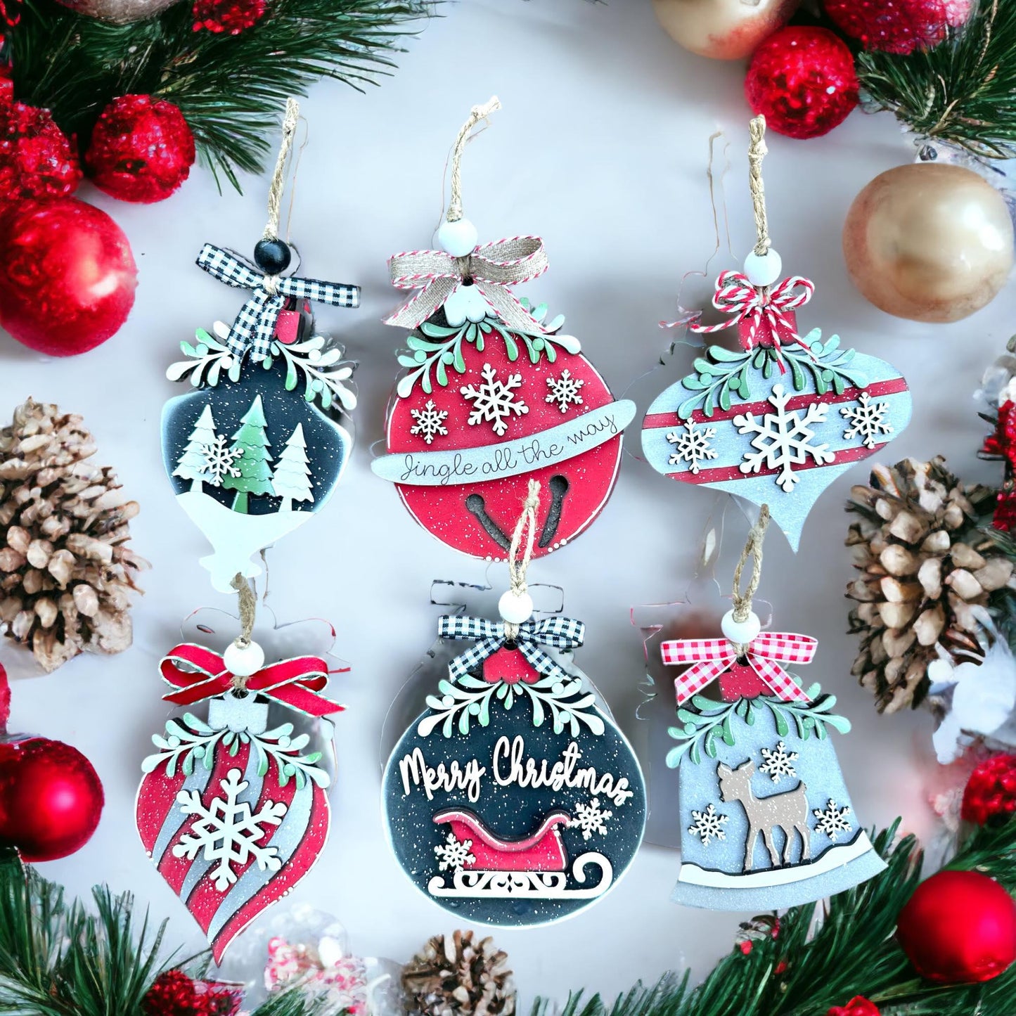 DIY Mistletoe Christmas Ornament Set - Set of 6 - Festive Holiday Decoration - RusticFarmhouseDecor