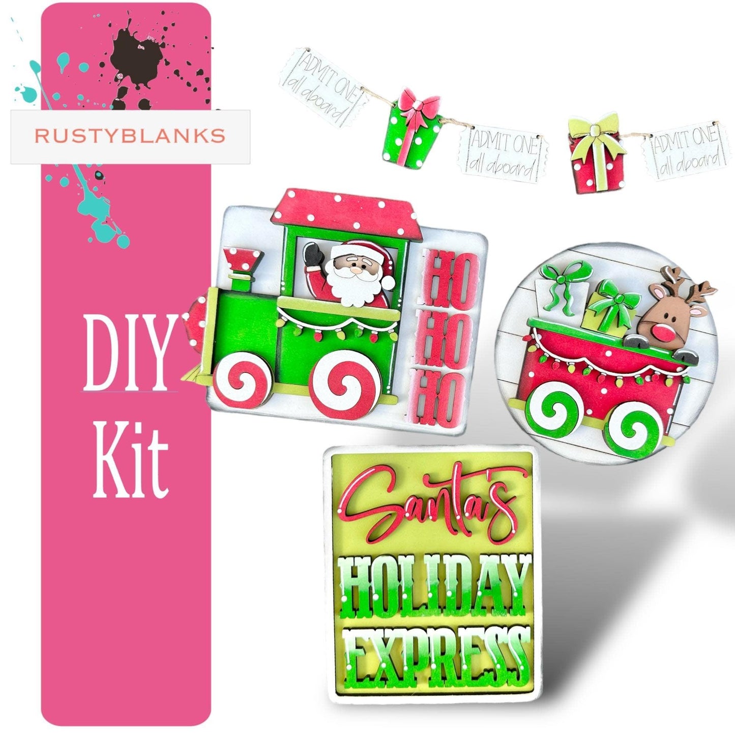 DIY Santas Christmas Express Train Tiered Tray Set - RusticFarmhouseDecor