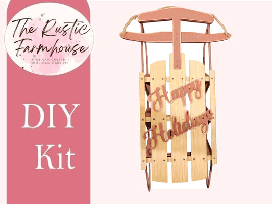 DIY Vintage Sled Sitter or Leaner, Happy Holidays Sled, Door Hanger, Unfinished DIY Wood Kit - RusticFarmhouseDecor