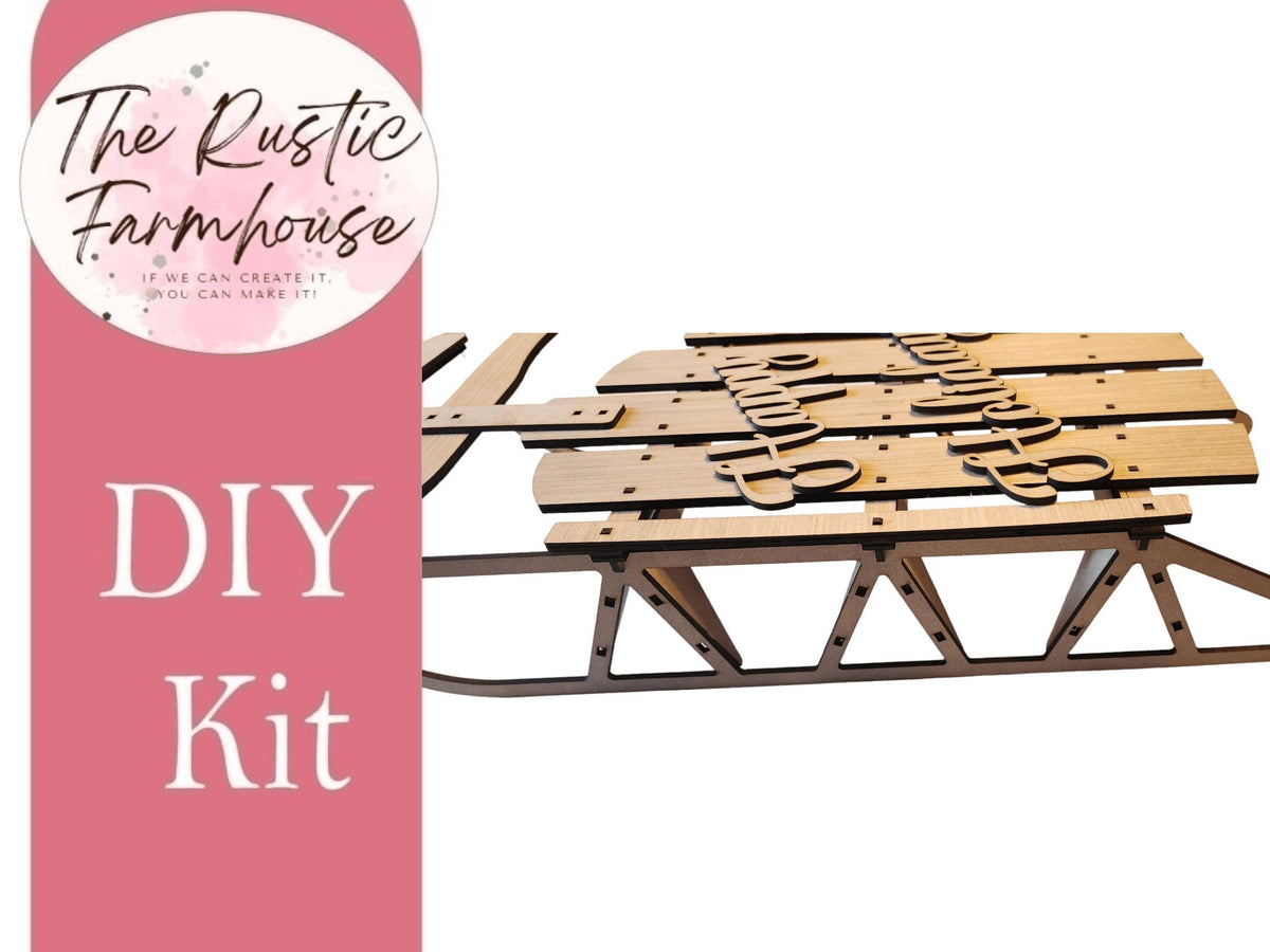 DIY Vintage Sled Sitter or Leaner, Happy Holidays Sled, Door Hanger, Unfinished DIY Wood Kit - RusticFarmhouseDecor