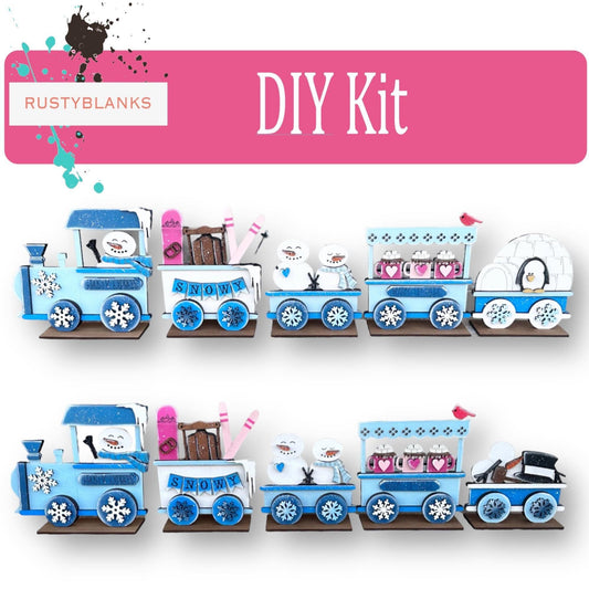 DIY Winter Standing Train Set, Shelf Sitters - RusticFarmhouseDecor