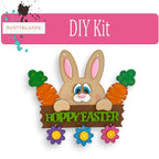 Hoppy Easter Bunny with Carrots Door Hanger, Unfinished DIY Wood Kit, Blanks to Decorate Home Decor, Easter DIY Door Hanger - RusticFarmhouseDecor