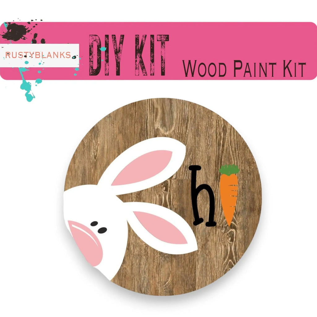 Easter Bunny Door Hanger, DIY Bunny Hi Door Hanger, Unfinished DIY Wood Kit, Blanks to Decorate Home Decor, Bunny Peeking Hi DIY Door Hanger - RusticFarmhouseDecor