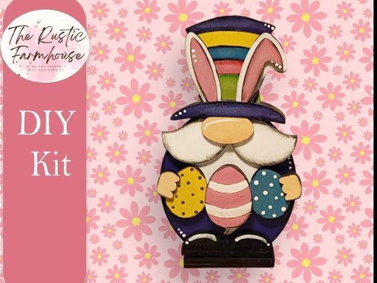 Easter Bunny Gnome Shelf Sitter, DIY Easter Gnome kit, Easter Tiered Tray Decor - RusticFarmhouseDecor