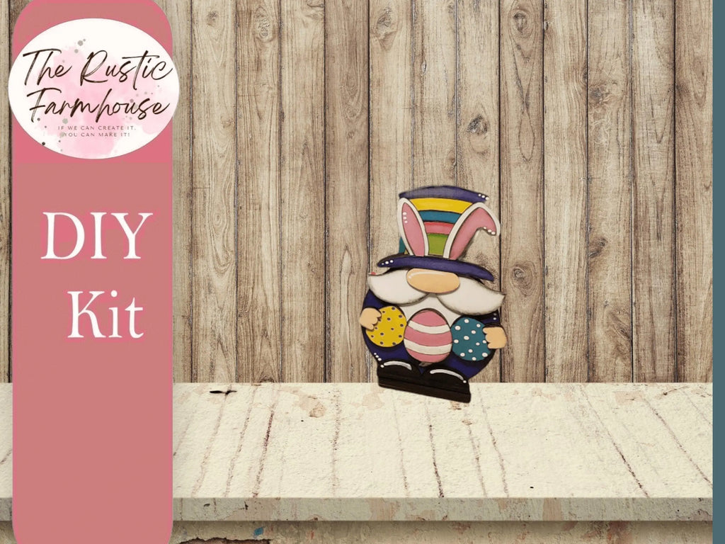 Easter Bunny Gnome Shelf Sitter, DIY Easter Gnome kit, Easter Tiered Tray Decor - RusticFarmhouseDecor