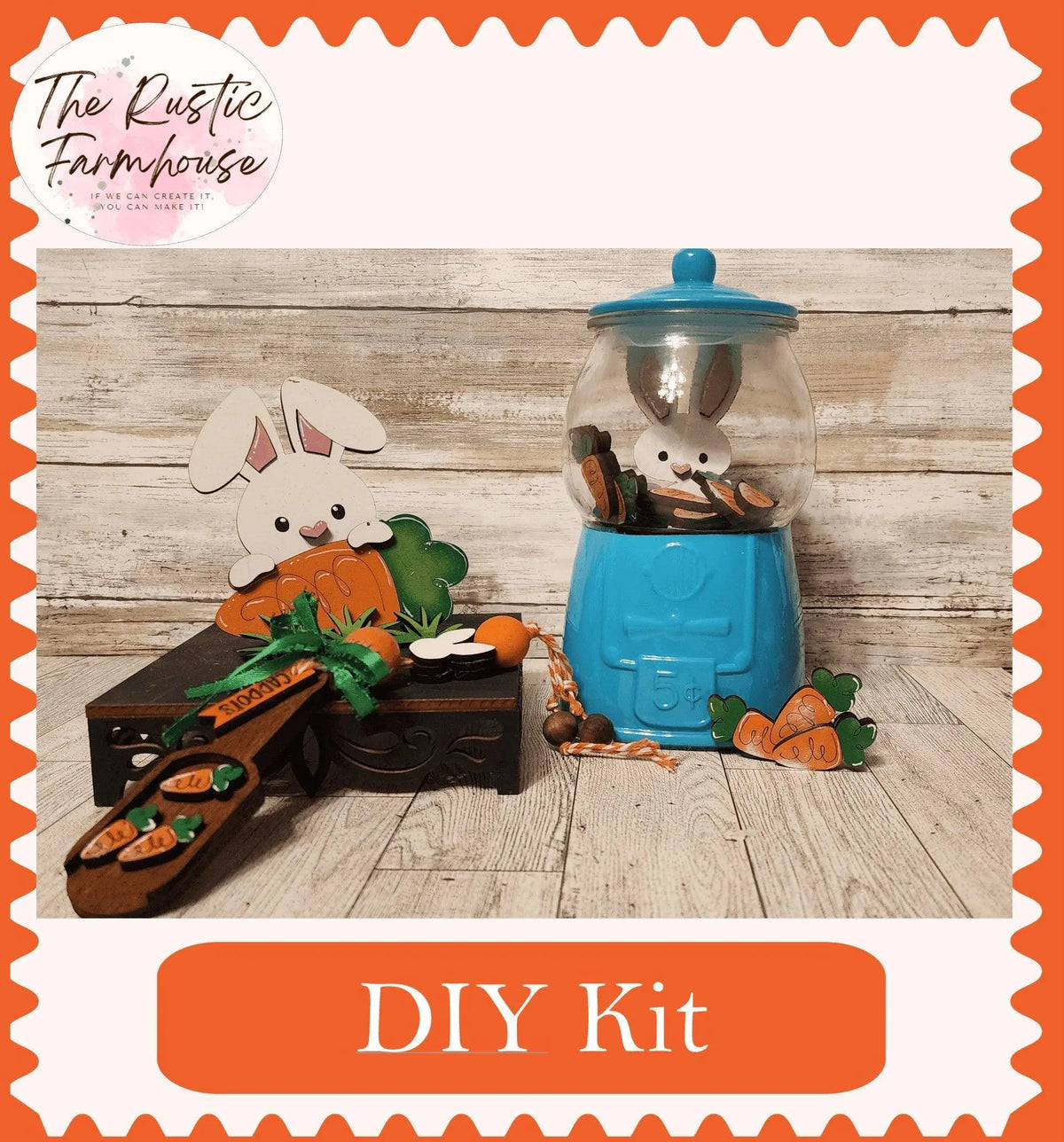 Easter Bunny with Carrot , filler and scoop for Gumball or Tiered Tray Set - DIY - RusticFarmhouseDecor
