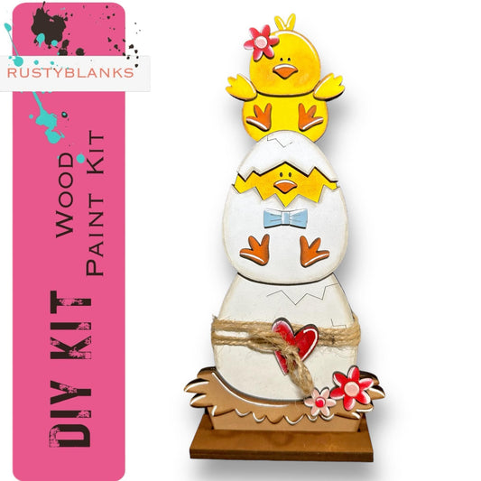 Easter Chick & Egg Stacker, DIY Craft Kit - RusticFarmhouseDecor