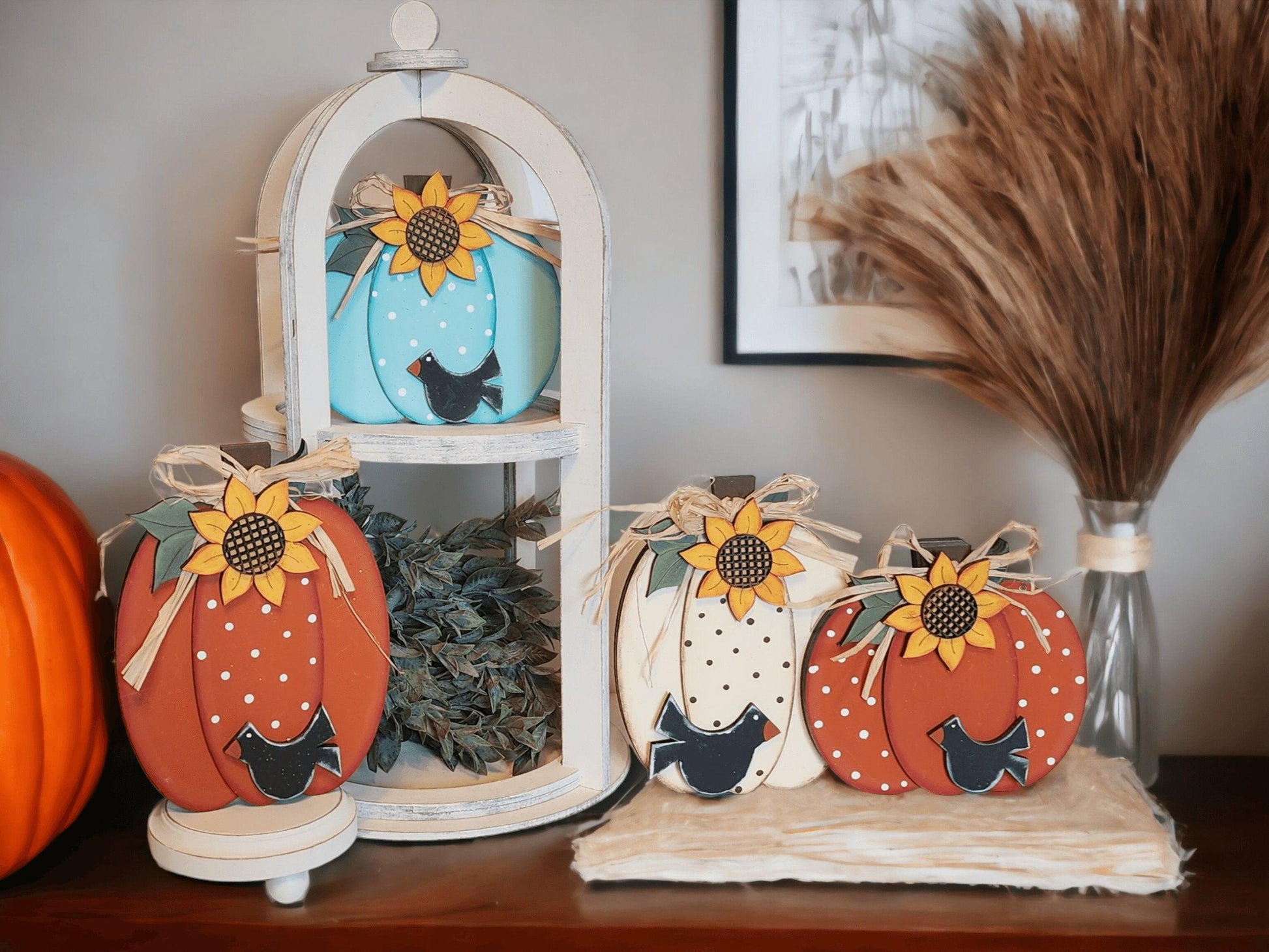 Fall Chunky Pumpkin Shelf Sitters Pumpkins and Sunflowers Fall Mantle Decor Fall Pumpkin Home Decor - RusticFarmhouseDecor