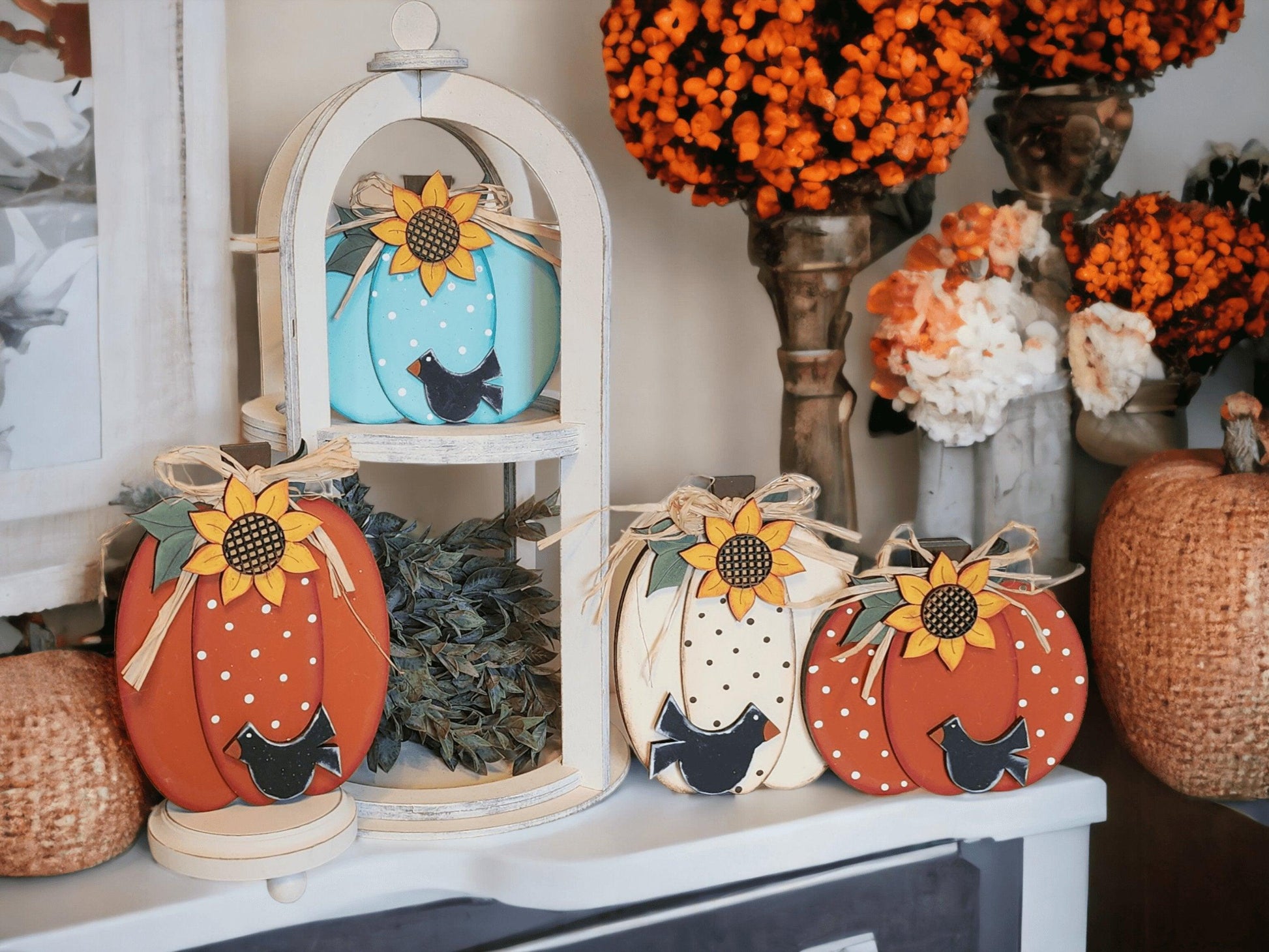 Fall Chunky Pumpkin Shelf Sitters Pumpkins and Sunflowers Fall Mantle Decor Fall Pumpkin Home Decor - RusticFarmhouseDecor