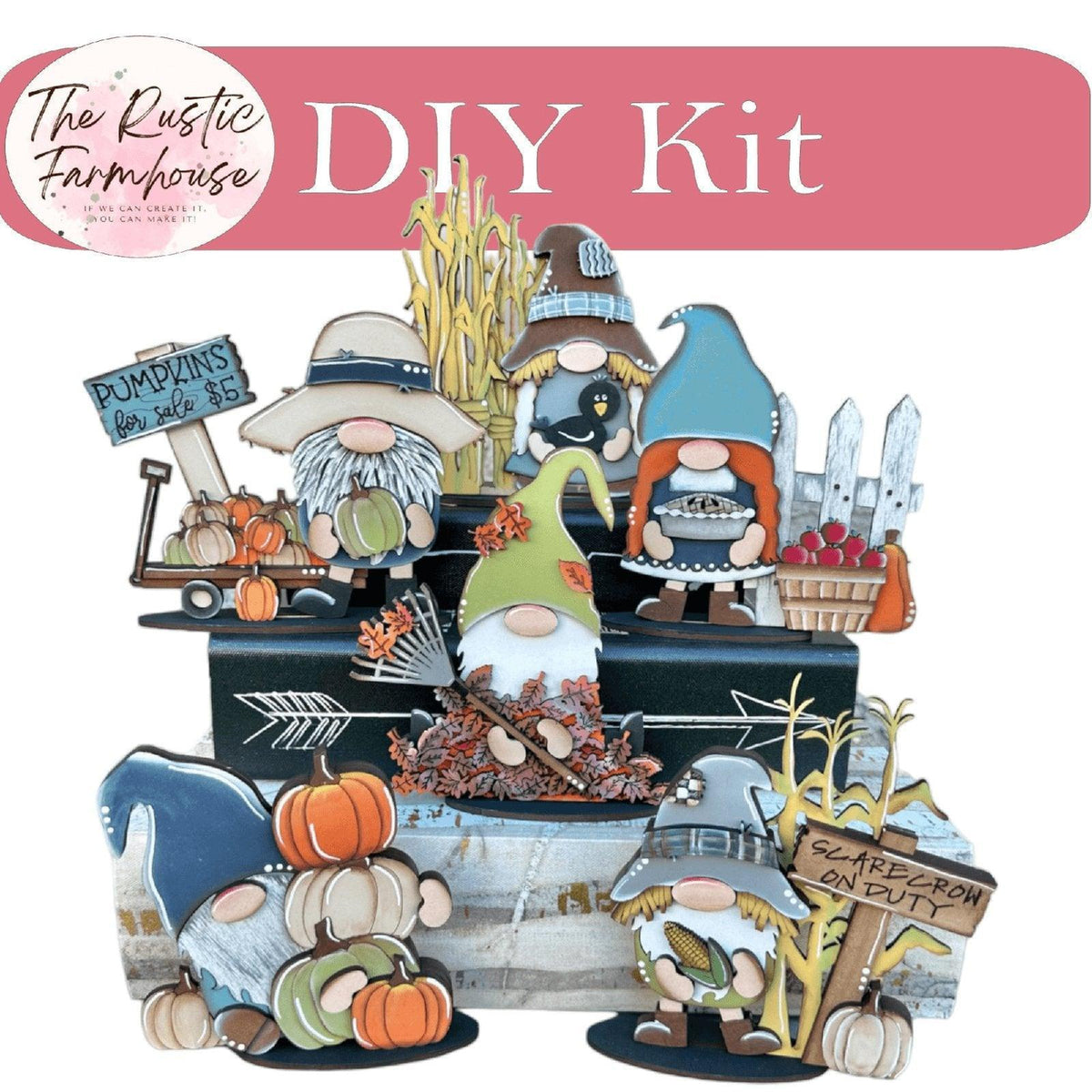 Fall Standing Gnomes Shelf Sitter, DIY Gnome kit, Tiered Tray Decor - RusticFarmhouseDecor