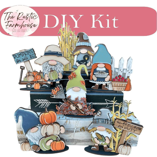 Fall Standing Gnomes Shelf Sitter, DIY Gnome kit, Tiered Tray Decor - RusticFarmhouseDecor