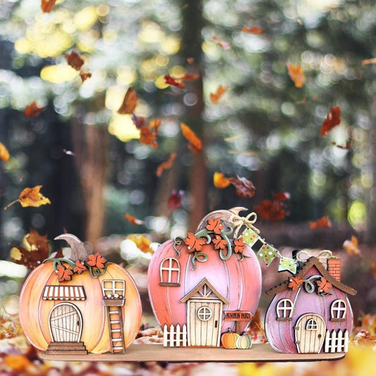 Fall Standing Pumpkin Houses Shelf Sitter, Fall Mantle Decor, Fall Pumpkin Home Decor - RusticFarmhouseDecor