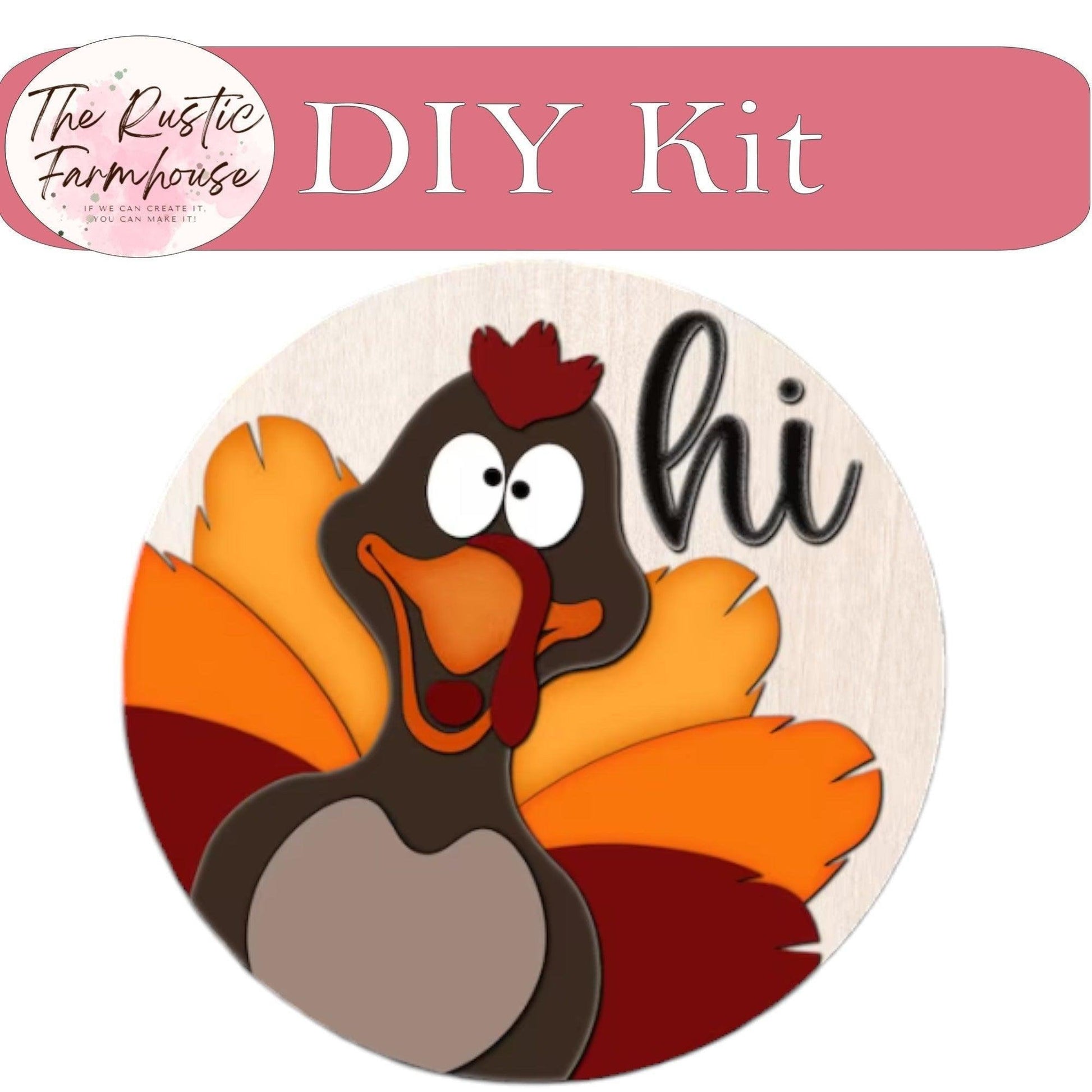 Fall Thanksgiving Front Door Hanger Decor, Hi Turkey Thanksgiving greeter - RusticFarmhouseDecor