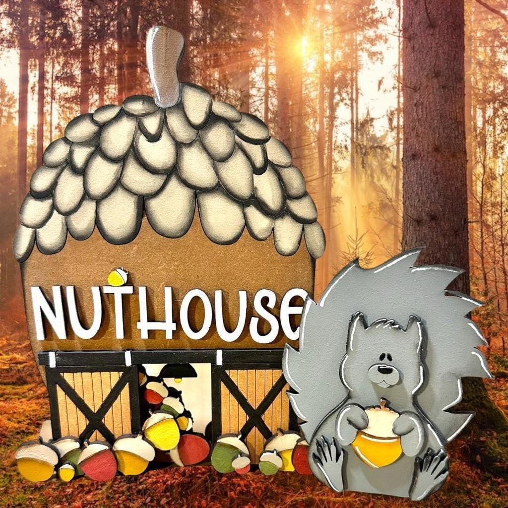 Fall Village Nuthouse Barn Self Standing Double Sided - RusticFarmhouseDecor