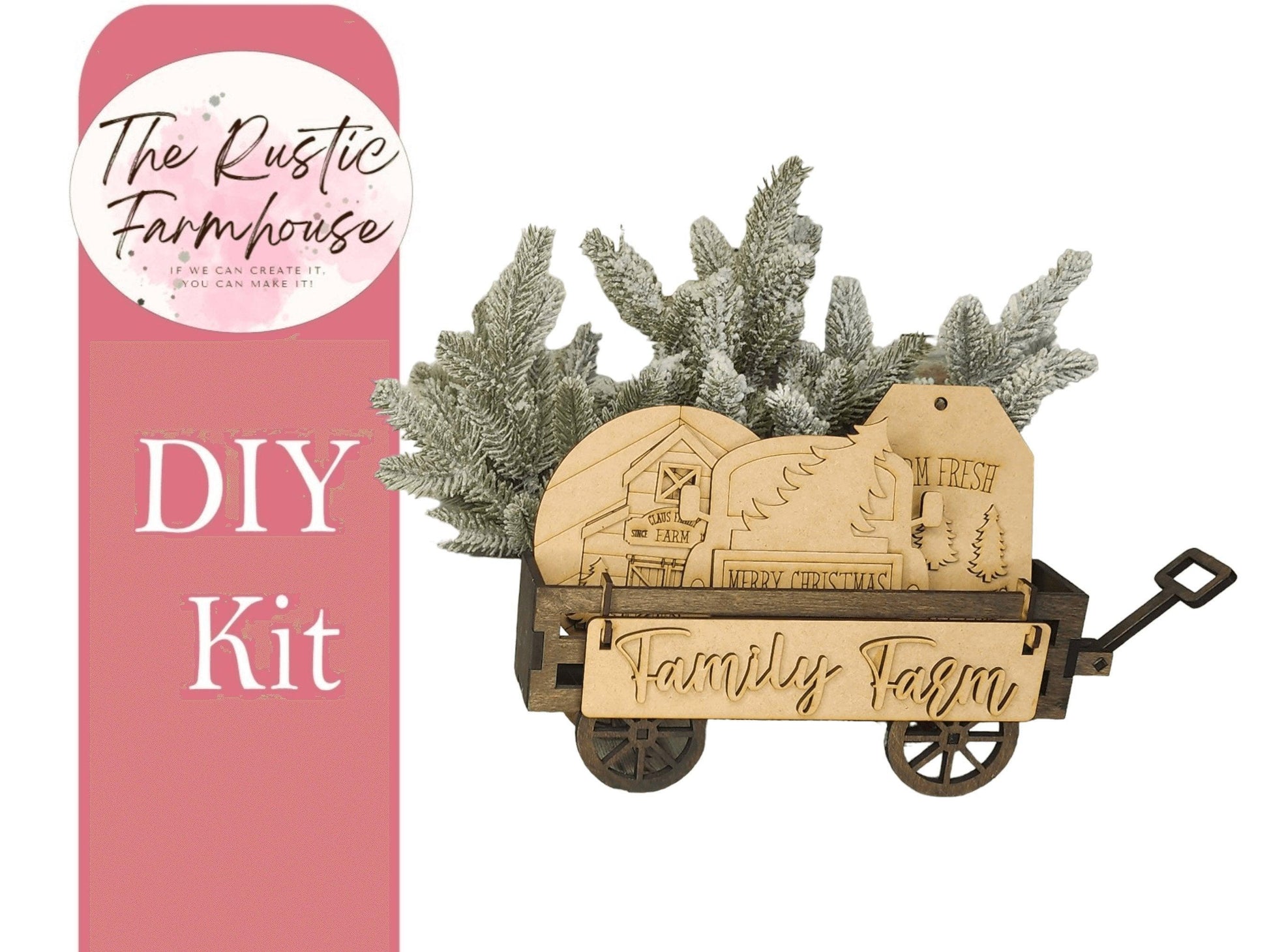 Family Farm insert for Wagon or Raised Shelf Sitter, Unfinished DIY Wood Kit, Blanks to Decorate Home Decor, Family Farm DIY Wagon - RusticFarmhouseDecor