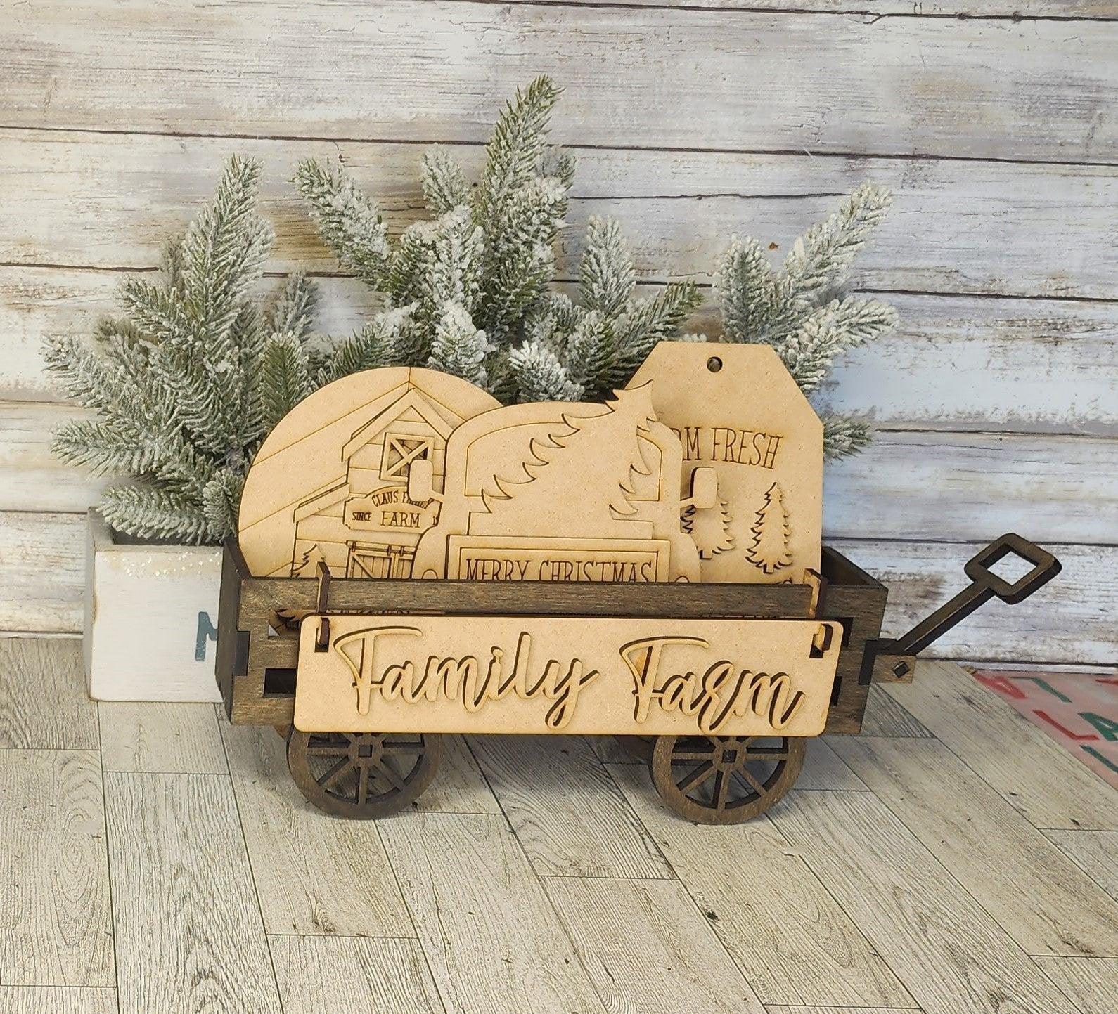 Family Farm insert for Wagon or Raised Shelf Sitter, Unfinished DIY Wood Kit, Blanks to Decorate Home Decor, Family Farm DIY Wagon - RusticFarmhouseDecor