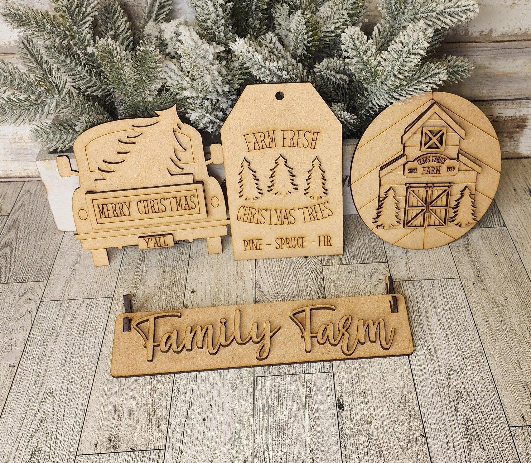Family Farm insert for Wagon or Raised Shelf Sitter, Unfinished DIY Wood Kit, Blanks to Decorate Home Decor, Family Farm DIY Wagon - RusticFarmhouseDecor