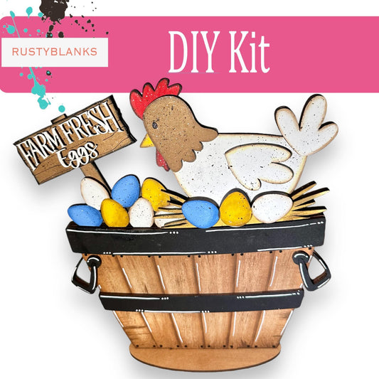 Farm Fresh Eggs for the Interchangeable Flower Basket Decor - Wood Blank for Painting - Inserts for Basket - RusticFarmhouseDecor