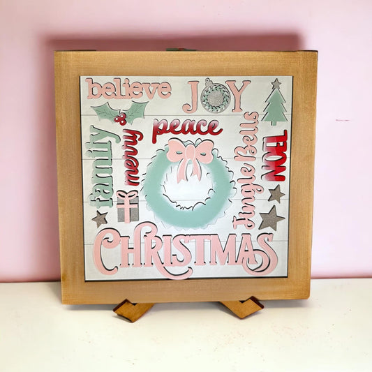 Farmhouse Christmas Framed Word Collage Sign and Stand - RusticFarmhouseDecor