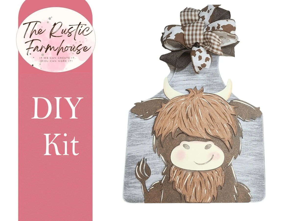 Farmhouse Kitchen Decor Highland Cow Tag Door Hanger DIY Kit Wood Blanks - RusticFarmhouseDecor