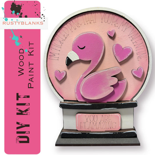 Flamingo Valentines Insert for Snow Globe DIY Interchangeable Decor, Wood Paint Kit, Interchangealbe Snow Globe - RusticFarmhouseDecor