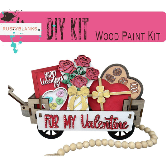 For My Valentine Insert for Wagon or Raised Shelf Sitter, Unfinished DIY Wood Kit, Blanks to Decorate Home Decor, DIY Wagon - RusticFarmhouseDecor