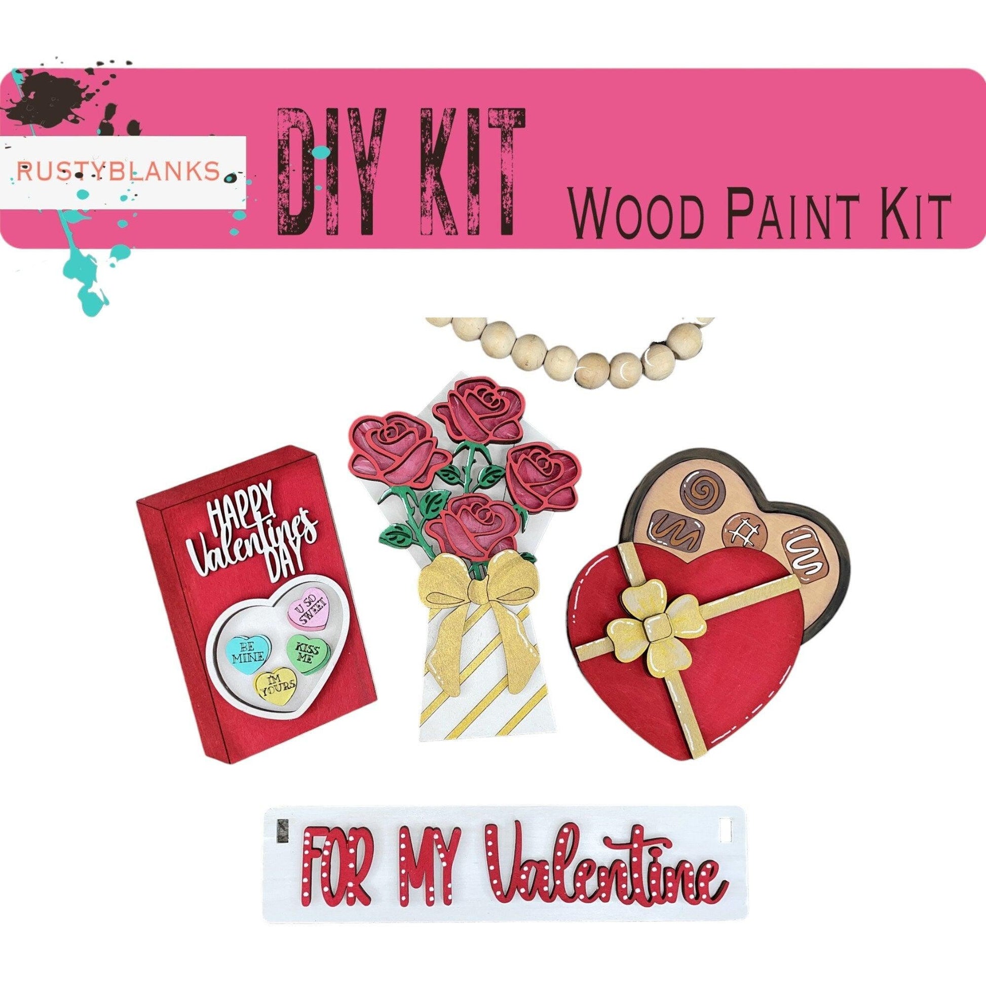For My Valentine Insert for Wagon or Raised Shelf Sitter, Unfinished DIY Wood Kit, Blanks to Decorate Home Decor, DIY Wagon - RusticFarmhouseDecor
