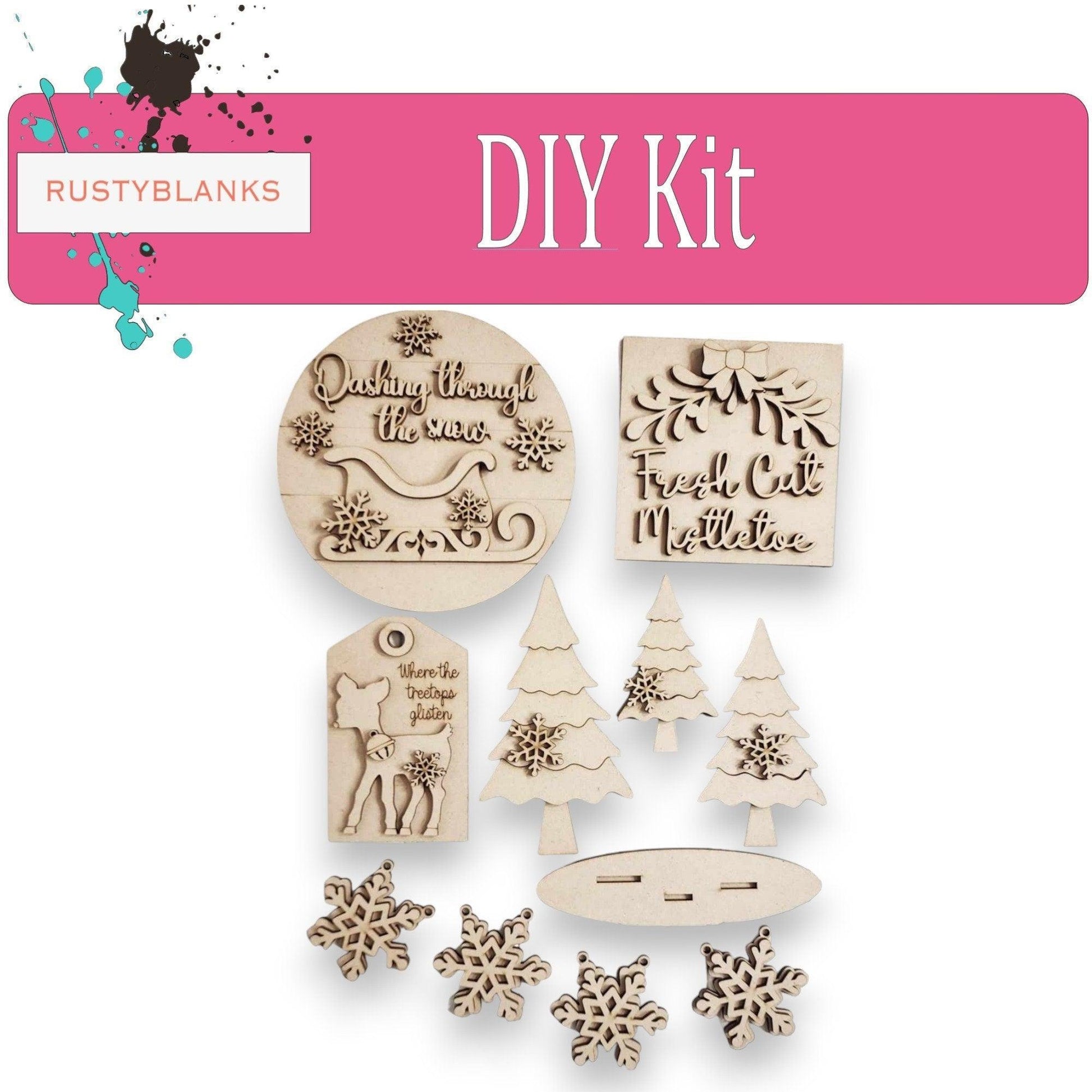 Fresh Cut Mistletoe DIY Tiered Tray Set, Holiday Decor - RusticFarmhouseDecor