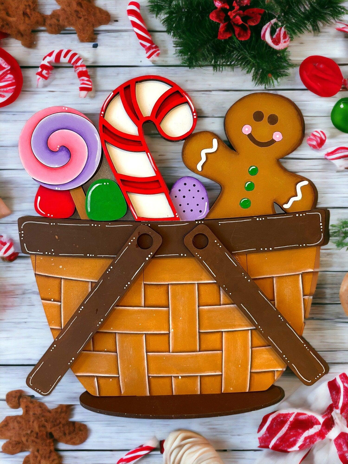 Gingerbread Candycane Insert for the Interchangeable Flower Basket - RusticFarmhouseDecor